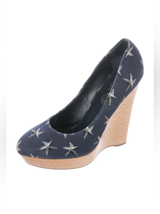 YVES SAINT LAURENT Shoes - YSL YVES SAINT LAURENT Starfish Print Canvas Platform Wedge Size 9.5 US EU 39.5